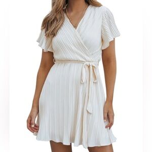 She + Sky Cream Ruffled Wrap Sundress